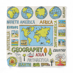 Hand Drawn Vintage Geography Illustration Bandana