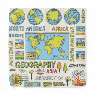 Hand Drawn Vintage Geography Illustration Bandana