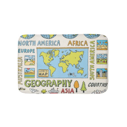 Hand Drawn Vintage Geography Illustration Bath Mat