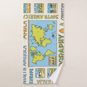 Hand Drawn Vintage Geography Illustration Bath Towel