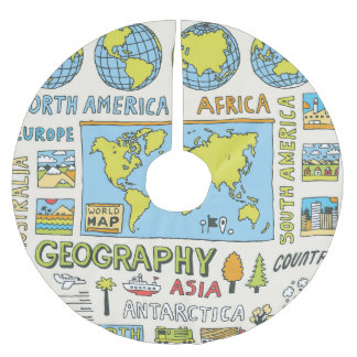 Hand Drawn Vintage Geography Illustration Brushed Polyester Tree Skirt