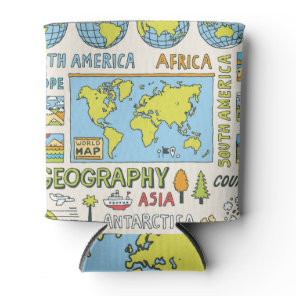 Hand Drawn Vintage Geography Illustration Can Cooler