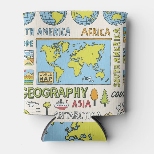 Hand Drawn Vintage Geography Illustration Can Cooler