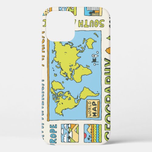 Hand Drawn Vintage Geography Illustration iPhone 12 Case