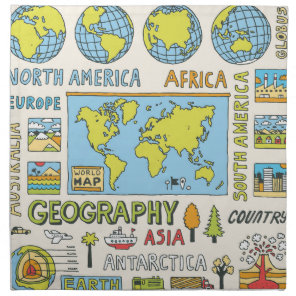 Hand Drawn Vintage Geography Illustration Cloth Napkin