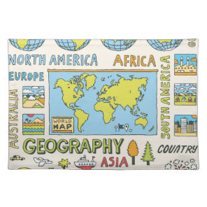 Hand Drawn Vintage Geography Illustration Cloth Placemat