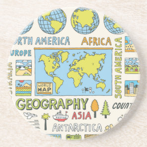 Hand Drawn Vintage Geography Illustration Coaster