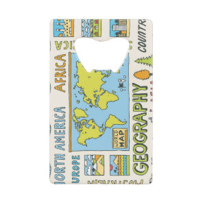 Hand Drawn Vintage Geography Illustration Credit Card Bottle Opener