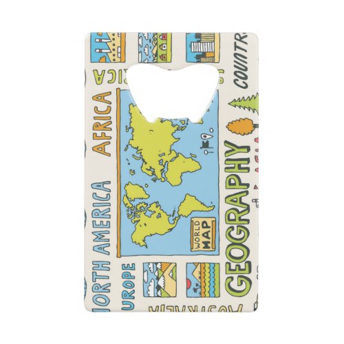 Hand Drawn Vintage Geography Illustration Credit Card Bottle Opener