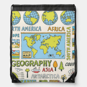 Hand Drawn Vintage Geography Illustration Drawstring Bag