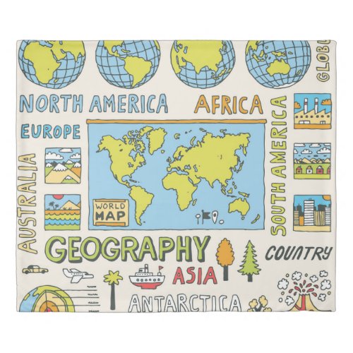Hand Drawn Vintage Geography Illustration Duvet Cover