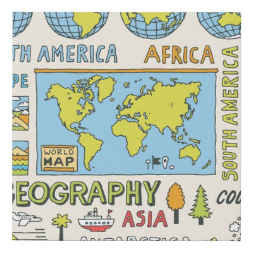 Hand Drawn Vintage Geography Illustration Faux Canvas Print