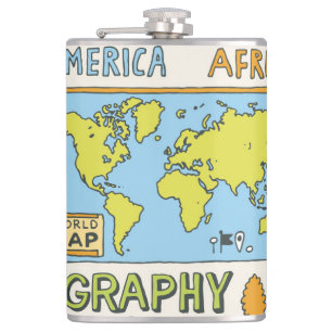 Hand Drawn Vintage Geography Illustration Flask