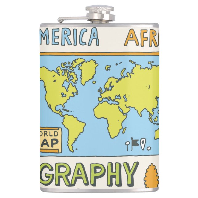 Hand Drawn Vintage Geography Illustration Flask (Front)