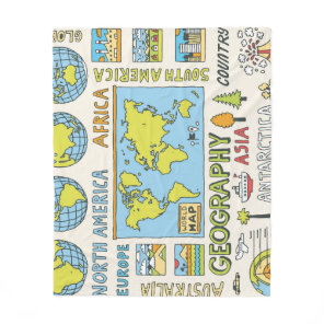 Hand Drawn Vintage Geography Illustration Fleece Blanket
