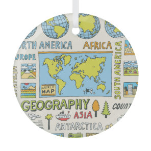 Hand Drawn Vintage Geography Illustration Glass Ornament