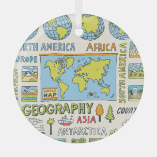 Hand Drawn Vintage Geography Illustration Glass Ornament