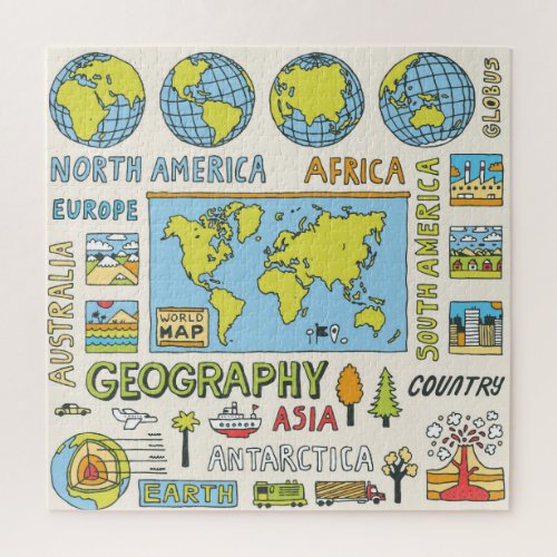 Hand Drawn Vintage Geography Illustration Jigsaw Puzzle
