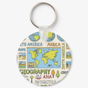 Hand Drawn Vintage Geography Illustration Keychain