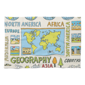 Hand Drawn Vintage Geography Illustration Kitchen Towel
