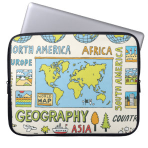 Hand Drawn Vintage Geography Illustration Laptop Sleeve