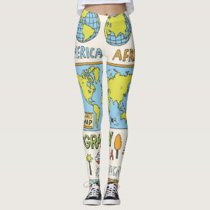 Hand Drawn Vintage Geography Illustration Leggings