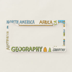 Hand Drawn Vintage Geography Illustration License Plate Frame