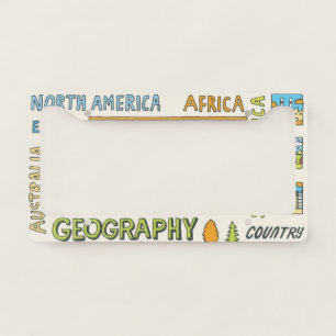 Hand Drawn Vintage Geography Illustration License Plate Frame