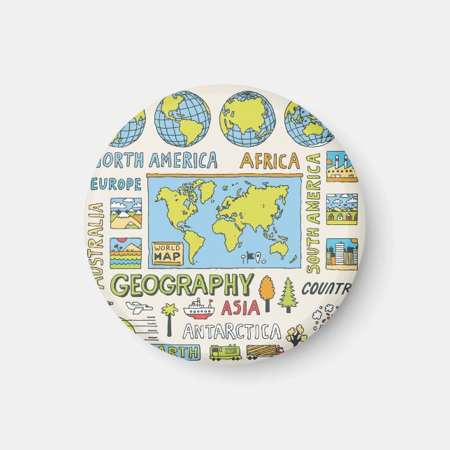 Hand Drawn Vintage Geography Illustration Magnet (Front)