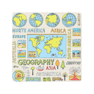 Hand Drawn Vintage Geography Illustration Metal Print
