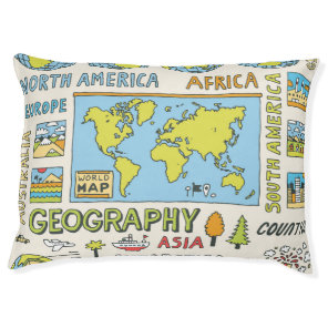 Hand Drawn Vintage Geography Illustration Pet Bed