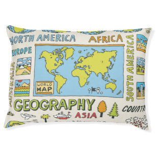 Hand Drawn Vintage Geography Illustration Pet Bed