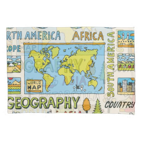 Hand Drawn Vintage Geography Illustration Pillow Case