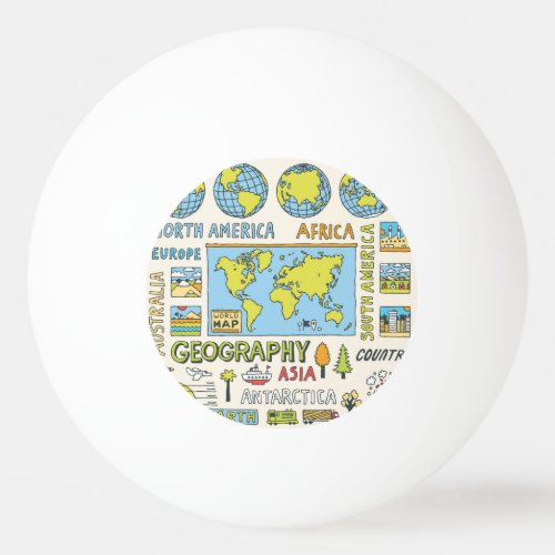 Hand Drawn Vintage Geography Illustration Ping Pong Ball