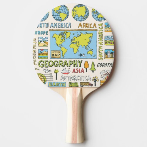 Hand Drawn Vintage Geography Illustration Ping Pong Paddle