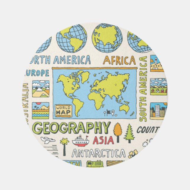 Hand Drawn Vintage Geography Illustration Rug (Front)