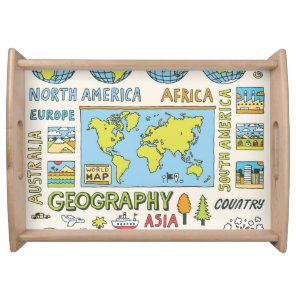 Hand Drawn Vintage Geography Illustration Serving Tray