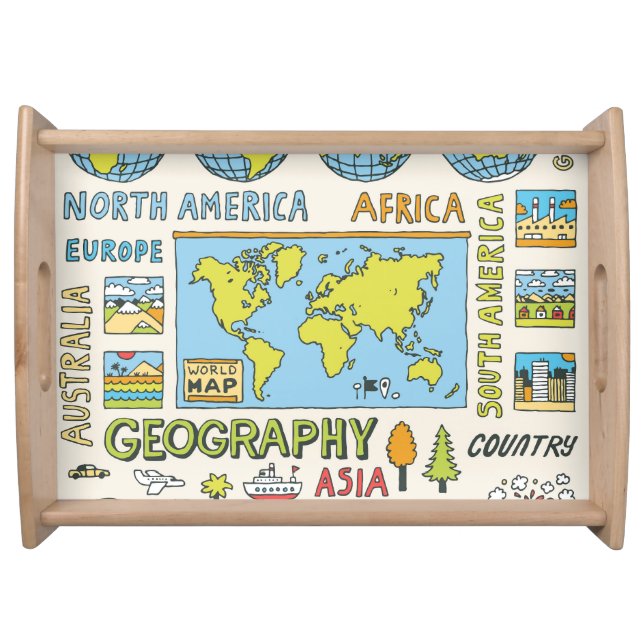 Hand Drawn Vintage Geography Illustration Serving Tray (Front)