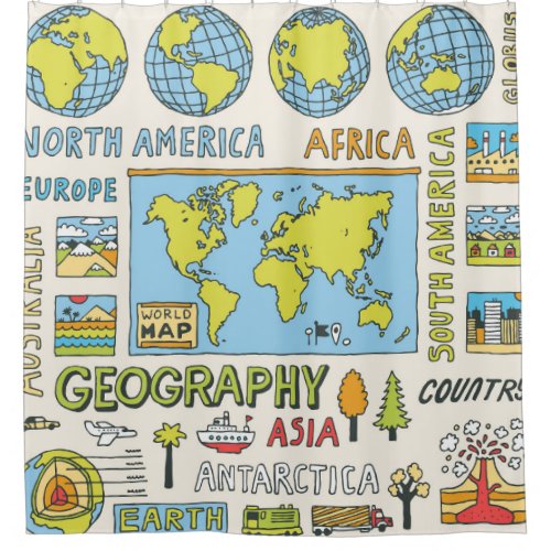 Hand Drawn Vintage Geography Illustration Shower Curtain