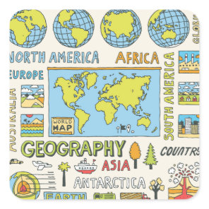 Hand Drawn Vintage Geography Illustration Square Sticker