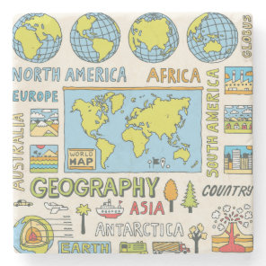 Hand Drawn Vintage Geography Illustration Stone Coaster