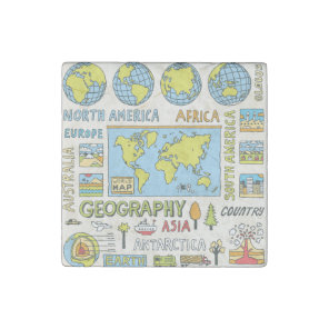 Hand Drawn Vintage Geography Illustration Stone Magnet