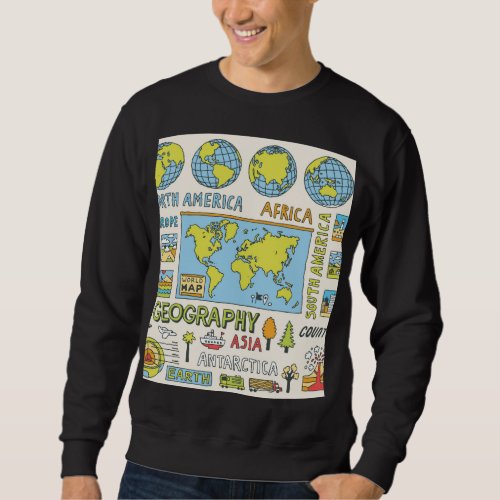 Hand Drawn Vintage Geography Illustration Sweatshirt