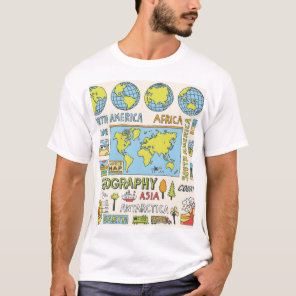 Hand Drawn Vintage Geography Illustration T-Shirt