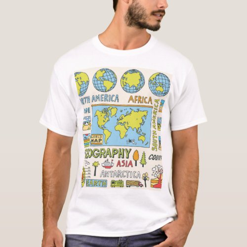 Hand Drawn Vintage Geography Illustration T_Shirt