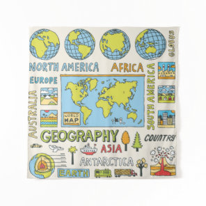 Hand Drawn Vintage Geography Illustration Tapestry