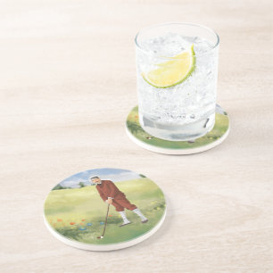 Hand drawn vintage golfer in the rough coaster
