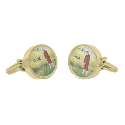 Hand drawn vintage golfer in the rough cufflinks