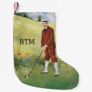 Hand drawn vintage golfer in the rough small christmas stocking