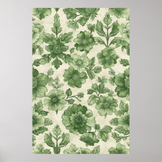 Hand-Drawn Vintage Green Botanical Pattern Poster